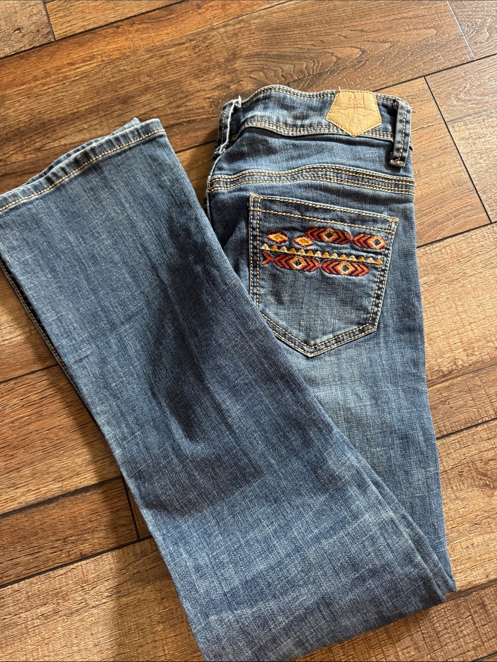 Tin Haul Blue Bootcut Jeans with Aztec Embroidered Pocket
